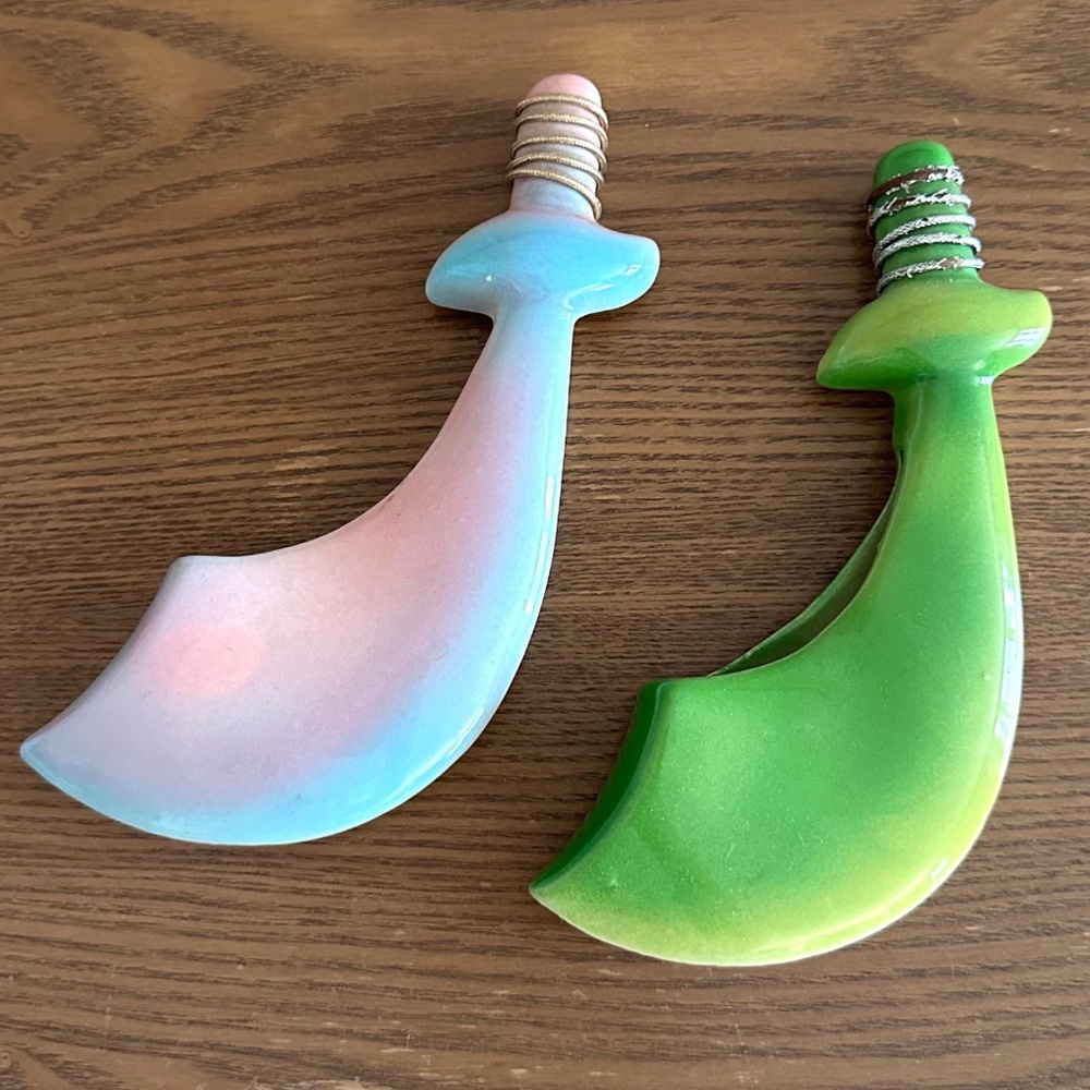 Vintage Set of 2 • Wall Hanging Plant Holder Ceramic Sword in Blue and Green